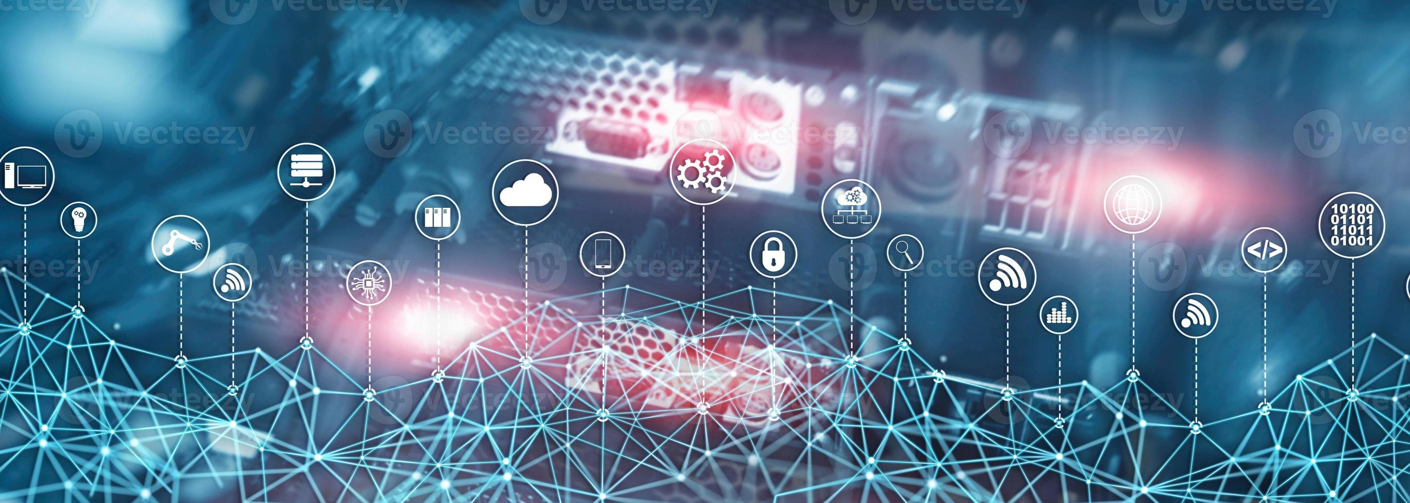 Universal Global Network Structure on Abstract Data Center Background. photo