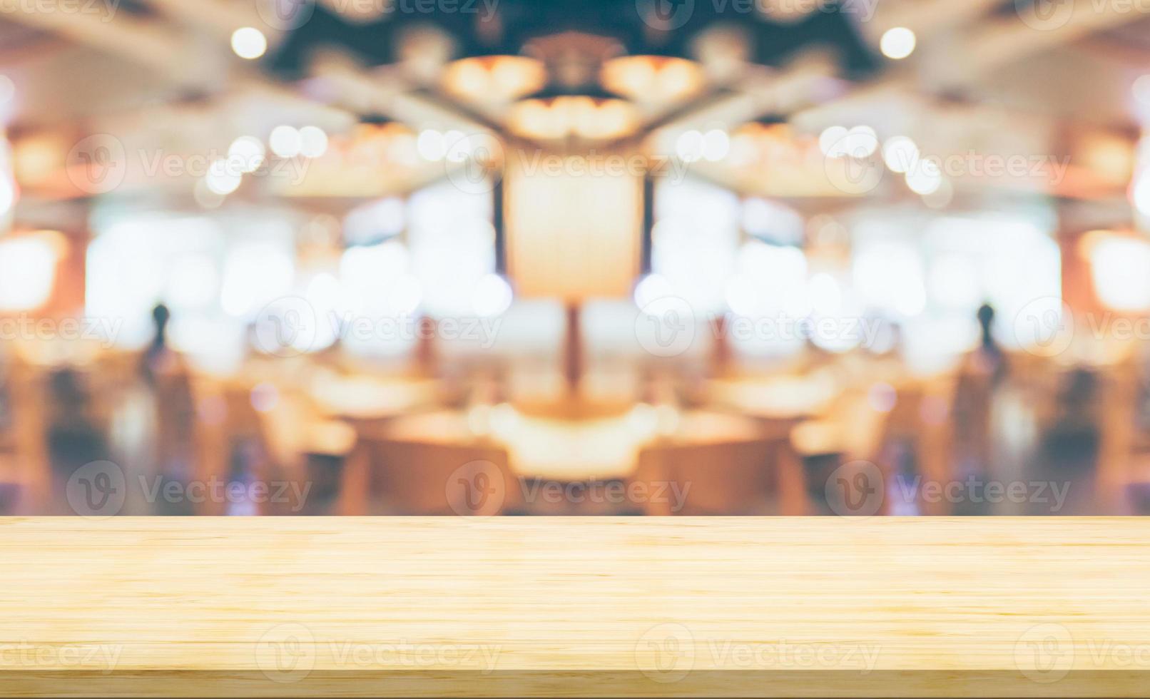 Empty wood table top with cafe restaurant interior blurred background  13031184 Stock Photo at Vecteezy