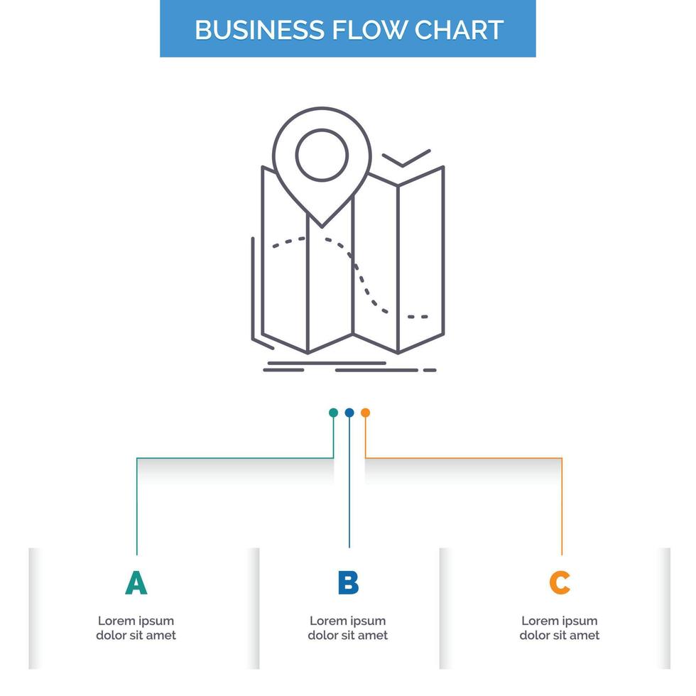 gps. location. map. navigation. route Business Flow Chart Design with 3 Steps. Line Icon For Presentation Background Template Place for text vector