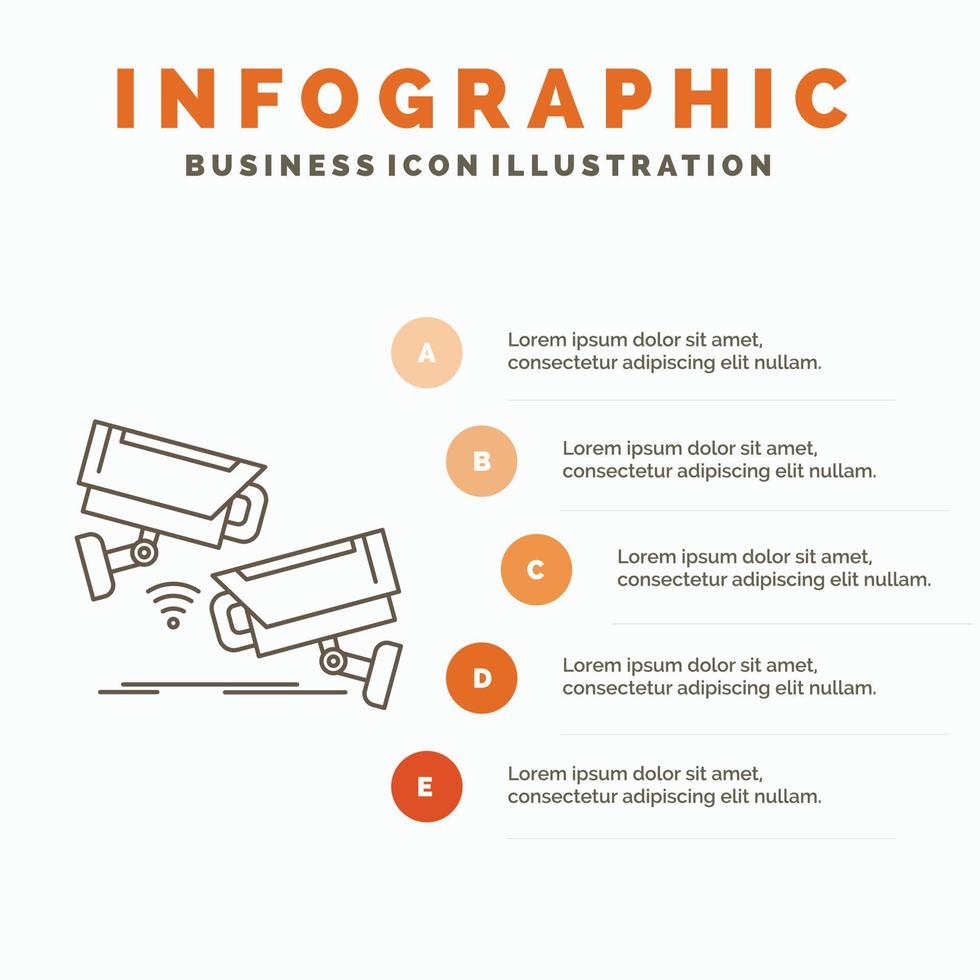 circuito cerrado de televisión cámara. seguridad. vigilancia. plantilla de infografía de tecnología para sitio web y presentación. icono de línea gris con ilustración de vector de estilo infográfico naranja