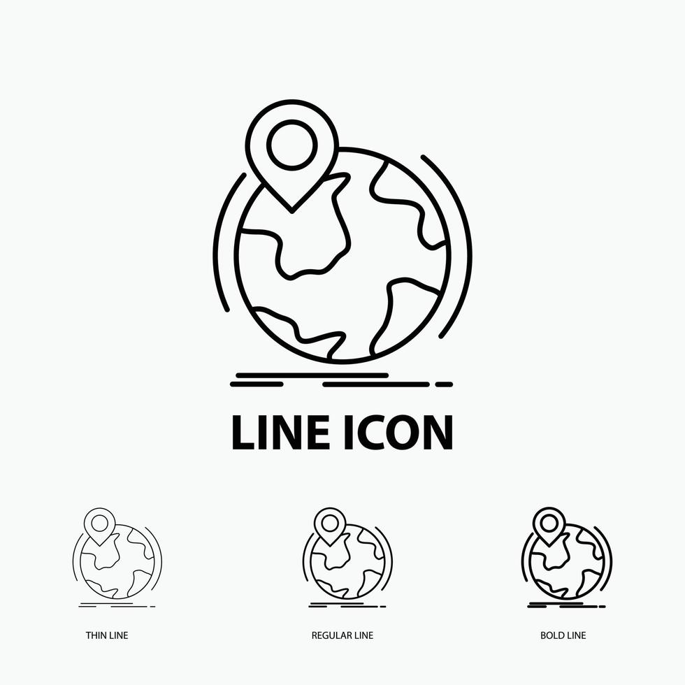 location. globe. worldwide. pin. marker Icon in Thin. Regular and Bold Line Style. Vector illustration
