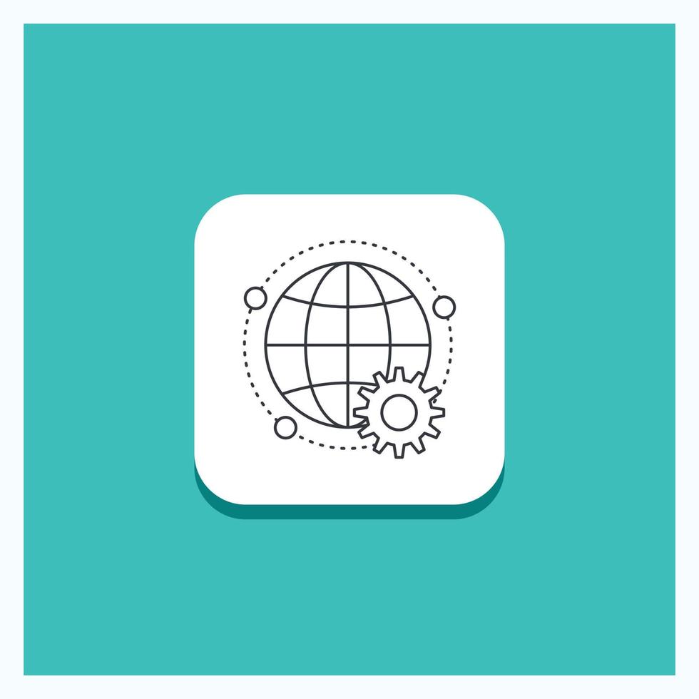 Round Button for connected. online. world. globe. multiplayer Line icon Turquoise Background vector