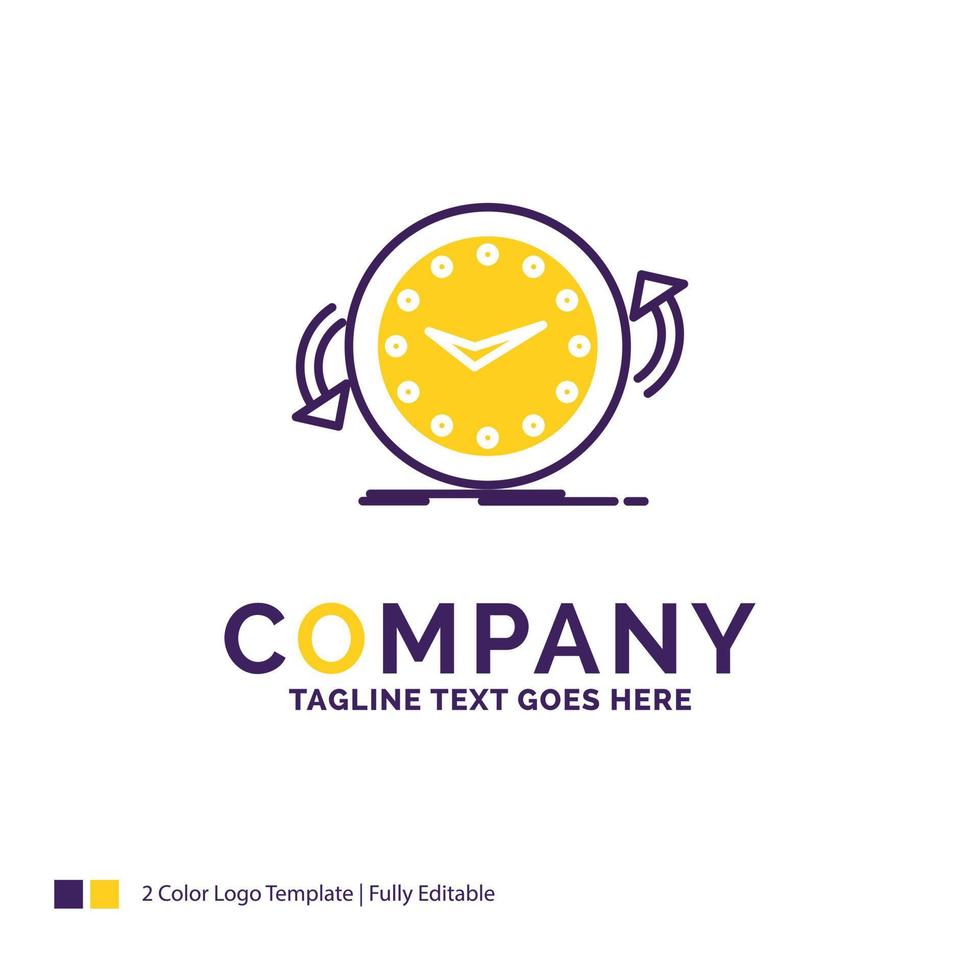 Company Name Logo Design For Backup. clock. clockwise. counter. time. Purple and yellow Brand Name Design with place for Tagline. Creative Logo template for Small and Large Business. vector