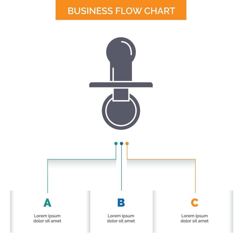 nipple. baby. dummy. pacifier. kids Business Flow Chart Design with 3 Steps. Glyph Icon For Presentation Background Template Place for text. vector