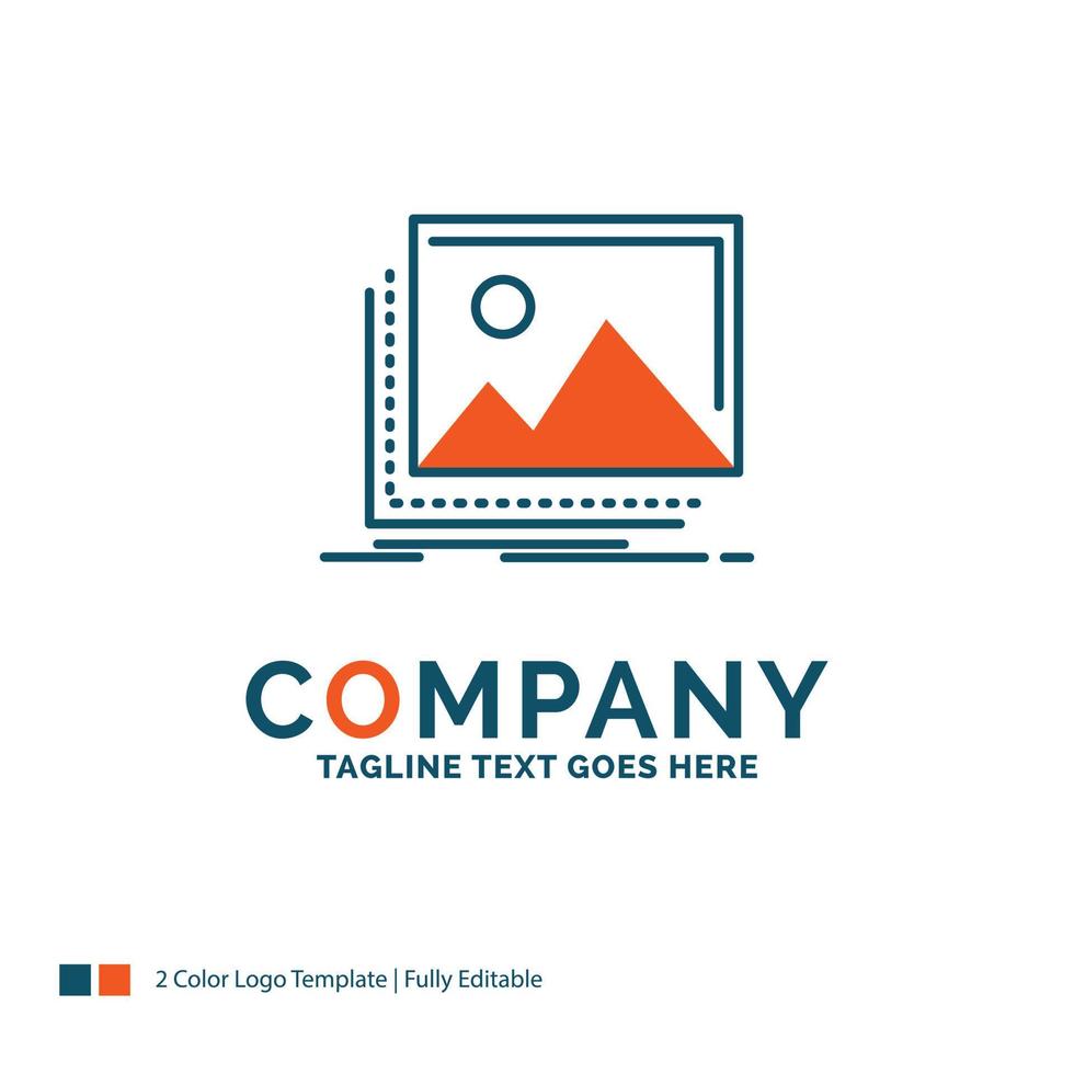 gallery. image. landscape. nature. photo Logo Design. Blue and Orange Brand Name Design. Place for Tagline. Business Logo template. vector