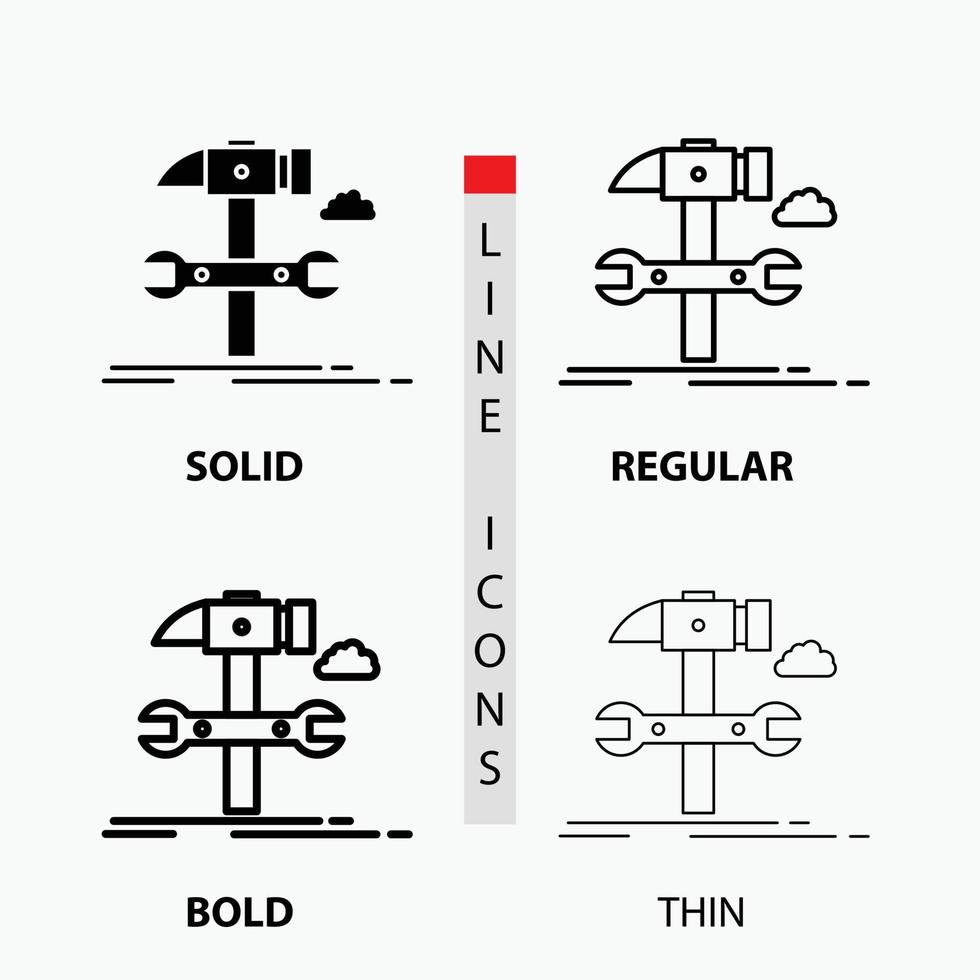 construir. ingeniería. martillo. reparar. icono de servicio en fino. regular. línea en negrita y estilo de glifo. ilustración vectorial vector