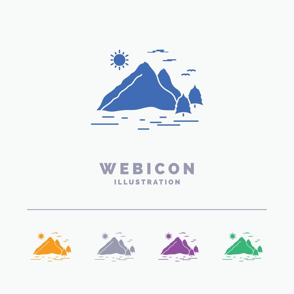 naturaleza. Cerro. paisaje. montaña. Plantilla de icono web de glifo de sol de 5 colores aislada en blanco. ilustración vectorial vector