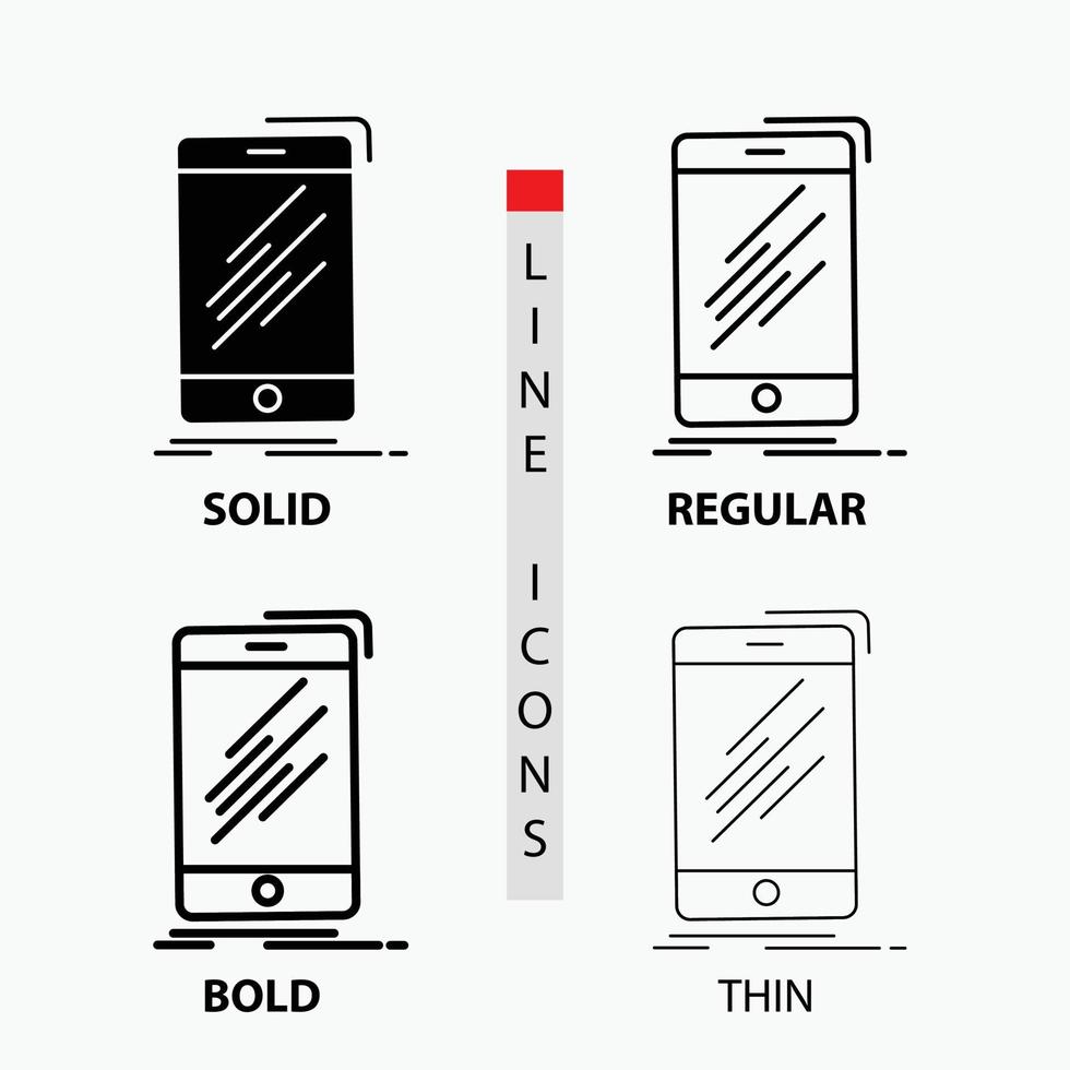 Device. mobile. phone. smartphone. telephone Icon in Thin. Regular. Bold Line and Glyph Style. Vector illustration