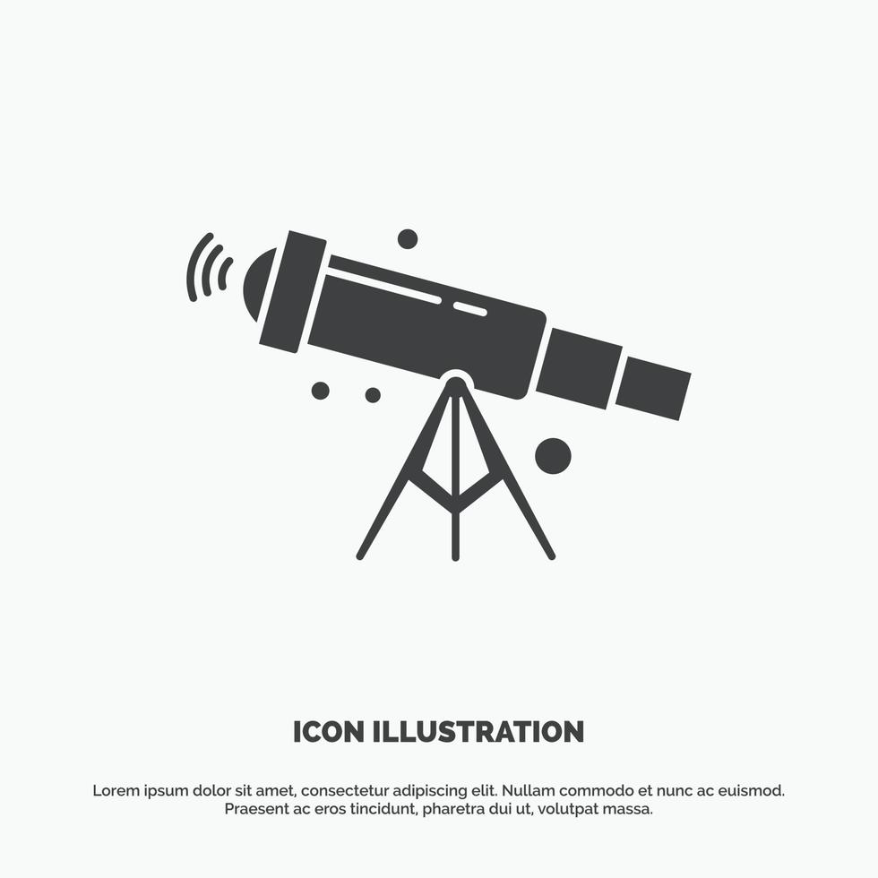 telescopio. astronomía. espacio. vista. icono de zoom. símbolo gris vectorial de glifo para ui y ux. sitio web o aplicación móvil vector