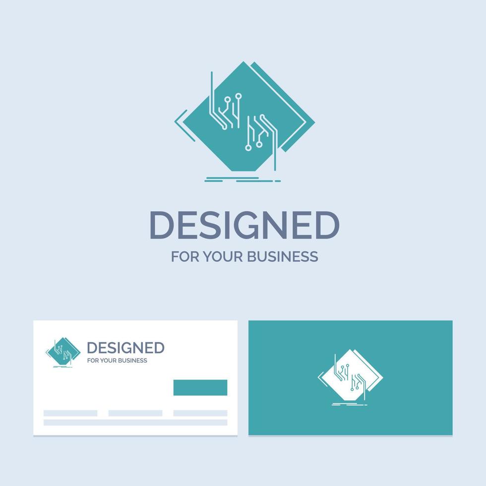 Board. chip. circuit. network. electronic Business Logo Glyph Icon Symbol for your business. Turquoise Business Cards with Brand logo template. vector