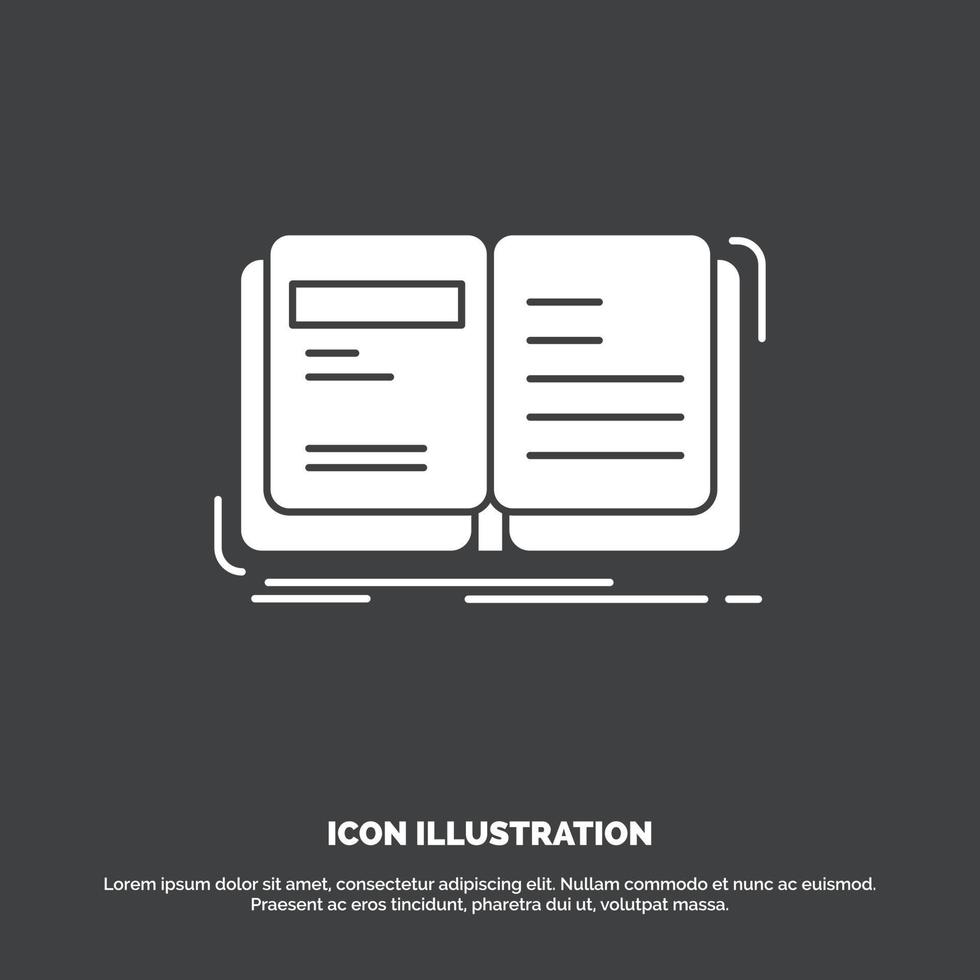 autor. libro. abierto. historia. icono de narración. símbolo de vector de glifo para ui y ux. sitio web o aplicación móvil