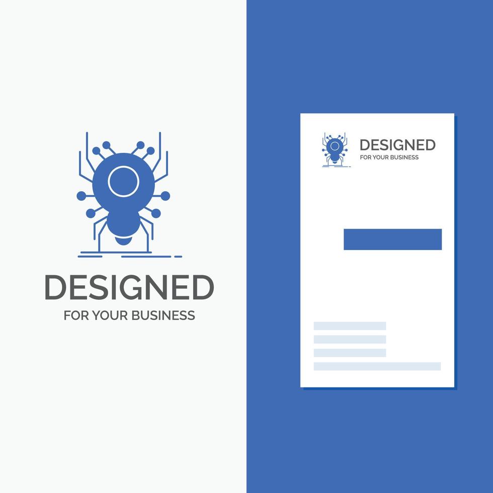 logotipo de empresa para error. insecto. araña. virus. aplicación plantilla de tarjeta de visita de negocio azul vertical. vector