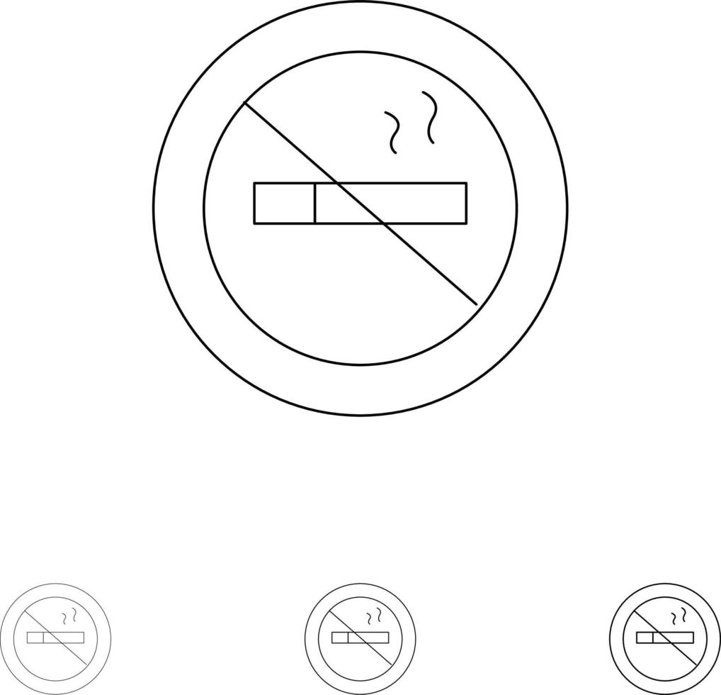 No smoking Smoking No Hotel Bold and thin black line icon set vector