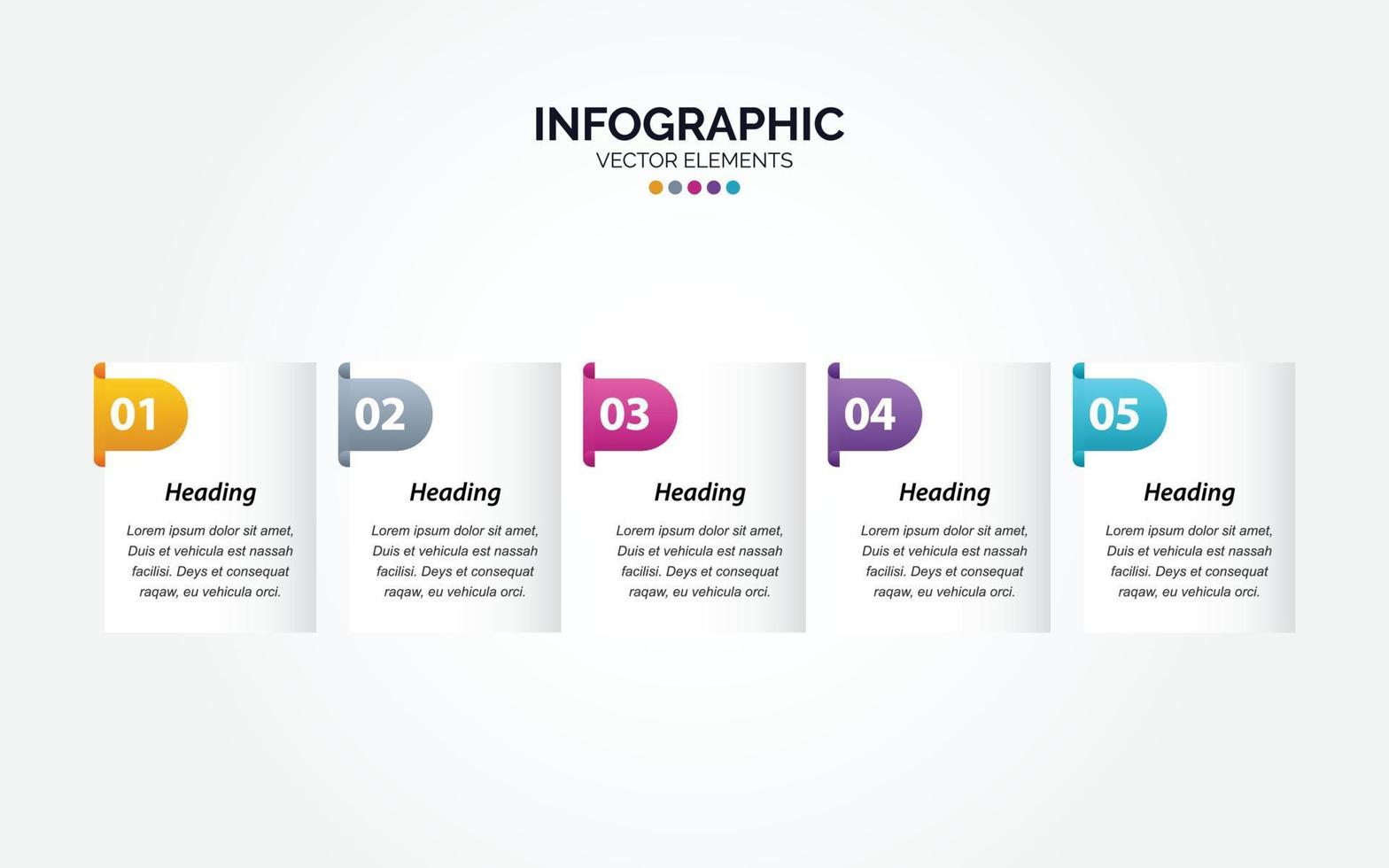 diseño infográfico horizontal vectorial con iconos. 5 opciones o 5 pasos. diagrama de proceso diagrama de flujo gráfico de información vector