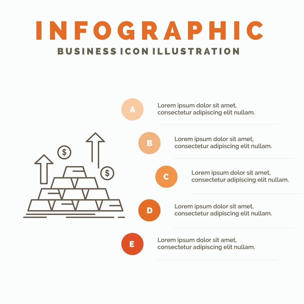 oro. moneda. dinero. dinero. plantilla de infografía de crecimiento para sitio web y presentación. icono de línea gris con ilustración de vector de estilo infográfico naranja