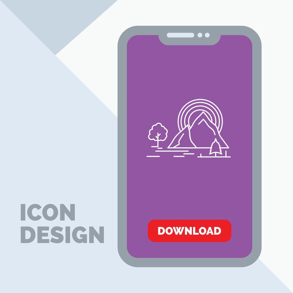 Mountain. hill. landscape. nature. rainbow Line Icon in Mobile for Download Page vector