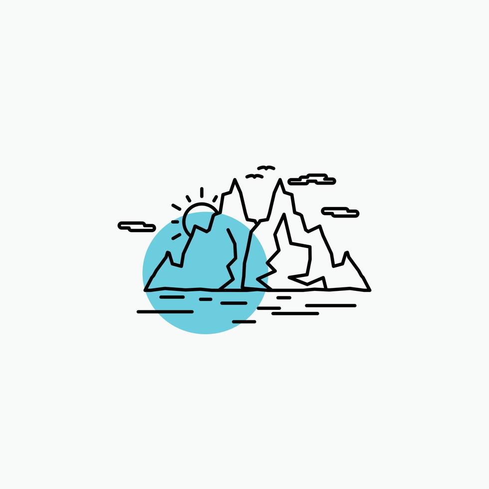 Nature. hill. landscape. mountain. water Line Icon vector