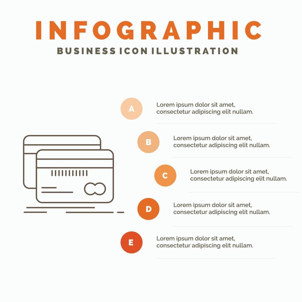 bancario. tarjeta. crédito. débito. plantilla de infografía financiera para sitio web y presentación. icono de línea gris con ilustración de vector de estilo infográfico naranja