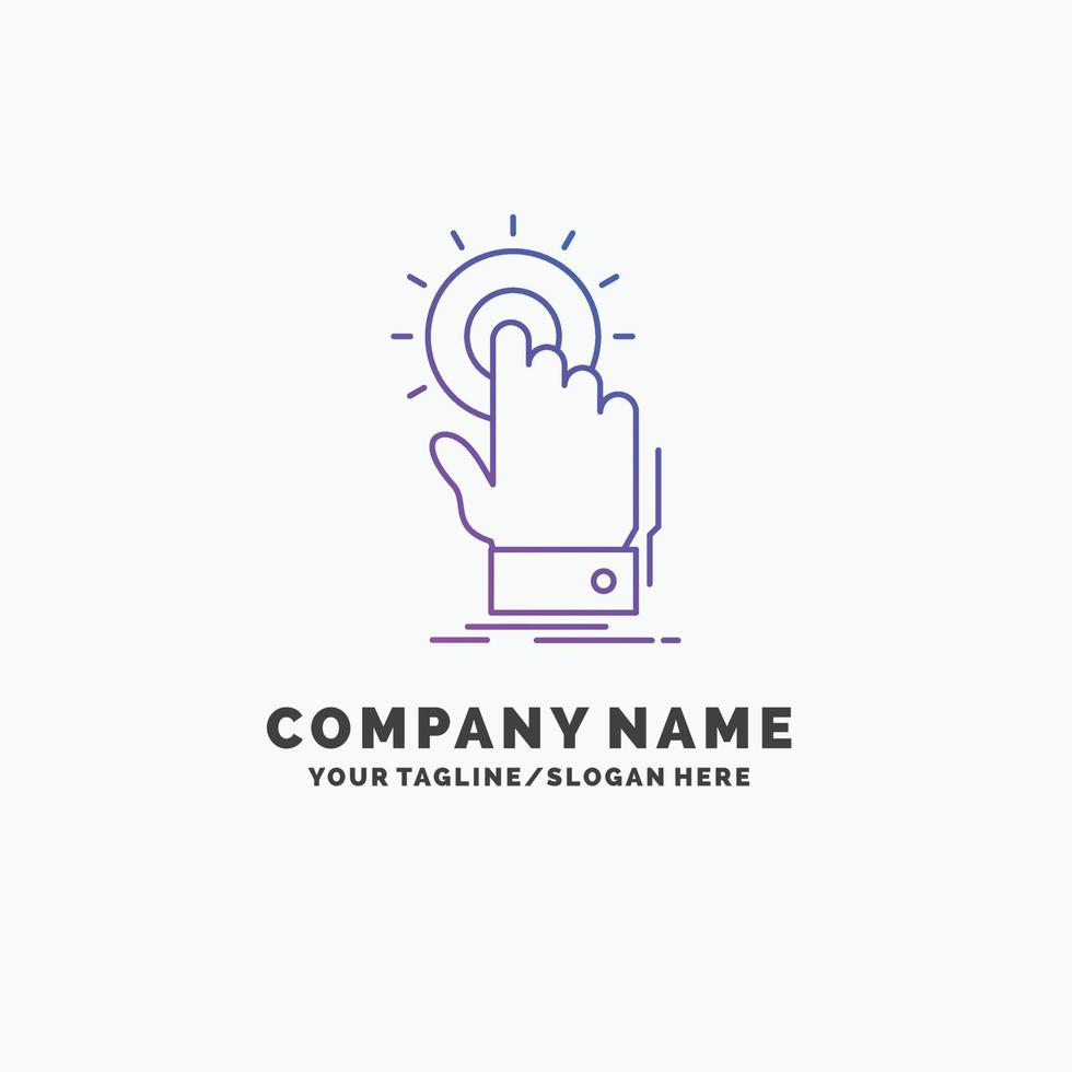 touch. click. hand. on. start Purple Business Logo Template. Place for Tagline vector