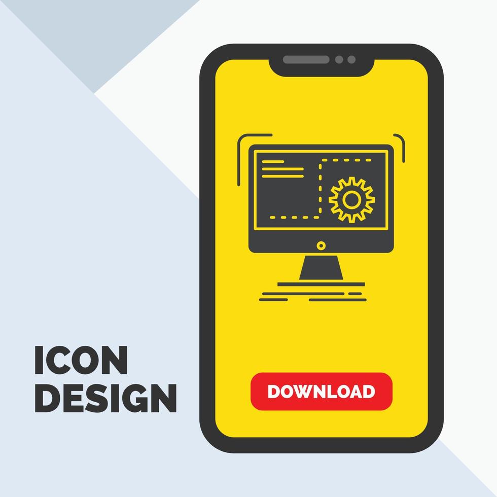 dominio. computadora. función. proceso. icono de glifo de progreso en el móvil para la página de descarga. fondo amarillo vector