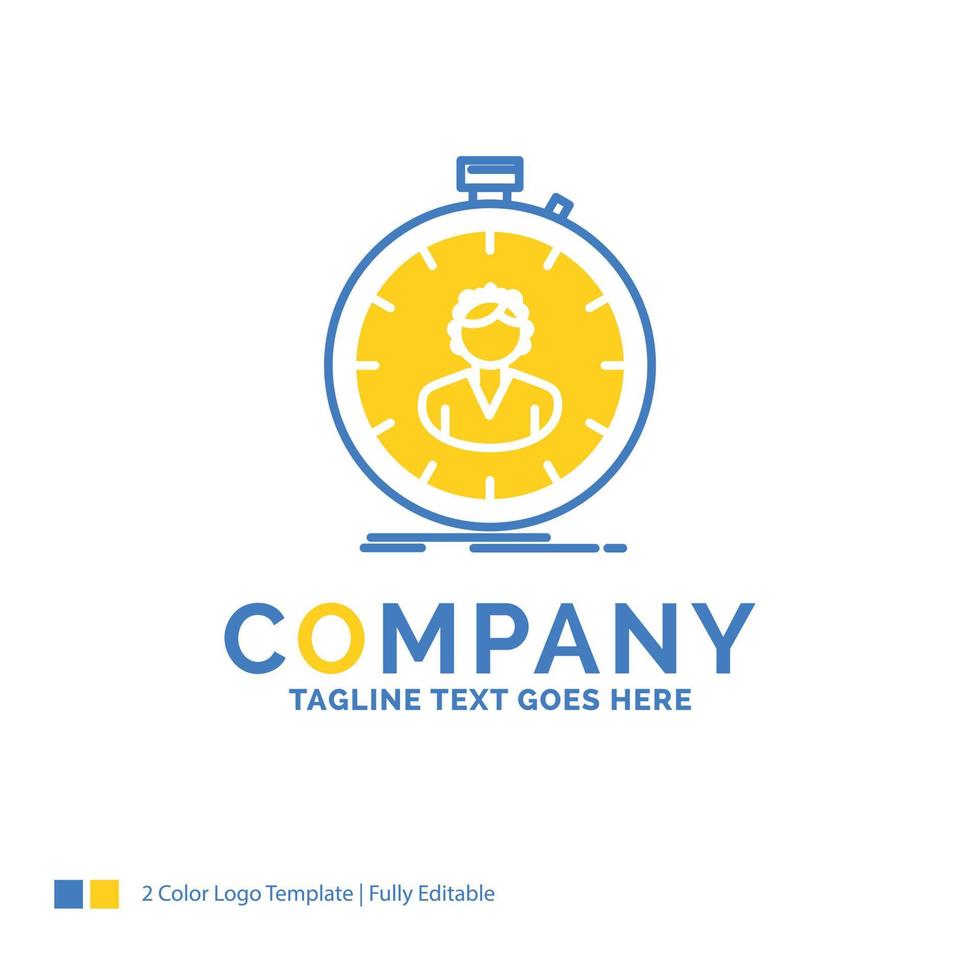 fast. speed. stopwatch. timer. girl Blue Yellow Business Logo template. Creative Design Template Place for Tagline. vector