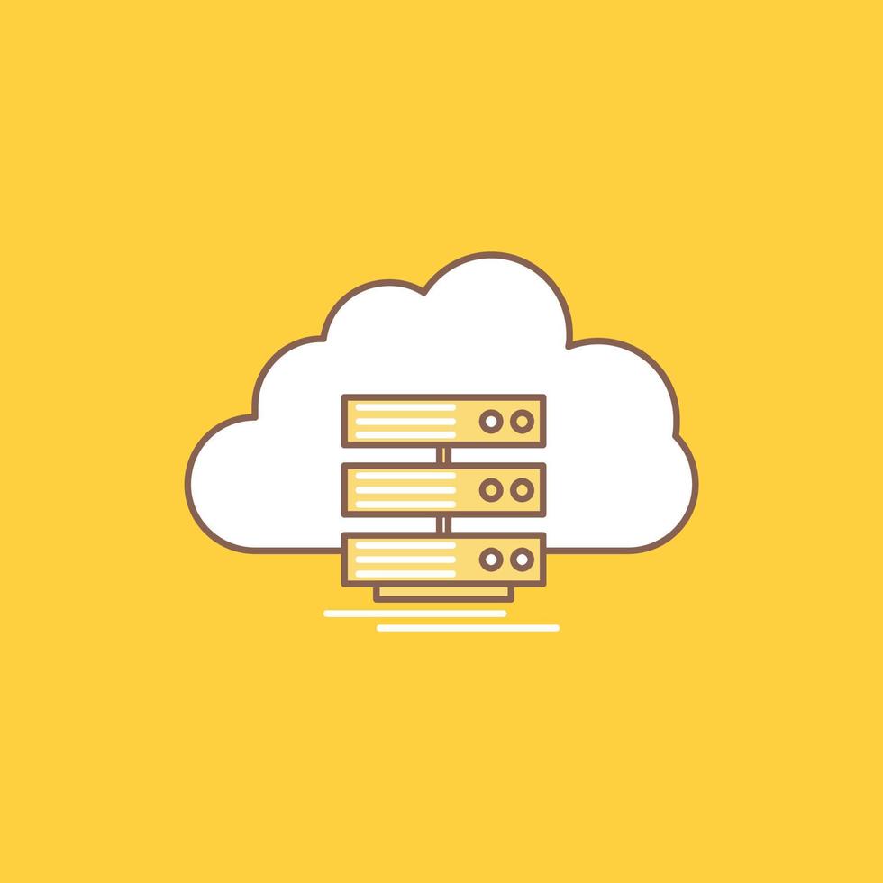 cloud. storage. computing. data. flow Flat Line Filled Icon. Beautiful Logo button over yellow background for UI and UX. website or mobile application vector