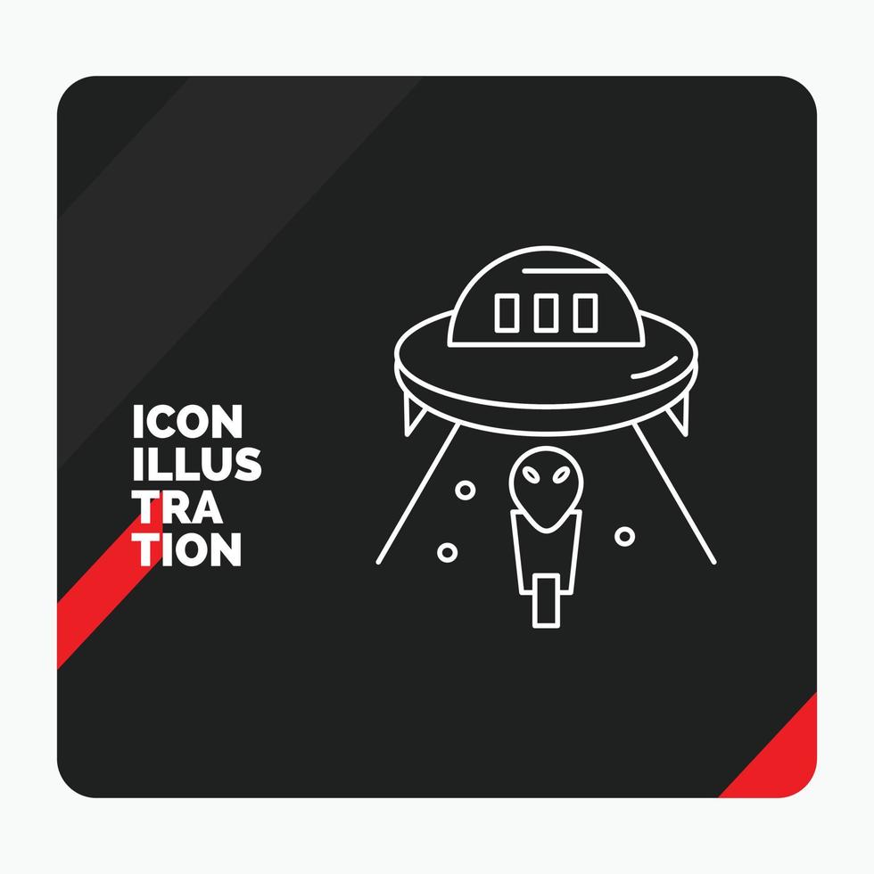 Red and Black Creative presentation Background for alien. space. ufo. spaceship. mars Line Icon vector
