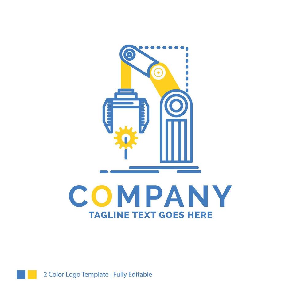 Automation. factory. hand. mechanism. package Blue Yellow Business Logo template. Creative Design Template Place for Tagline. vector