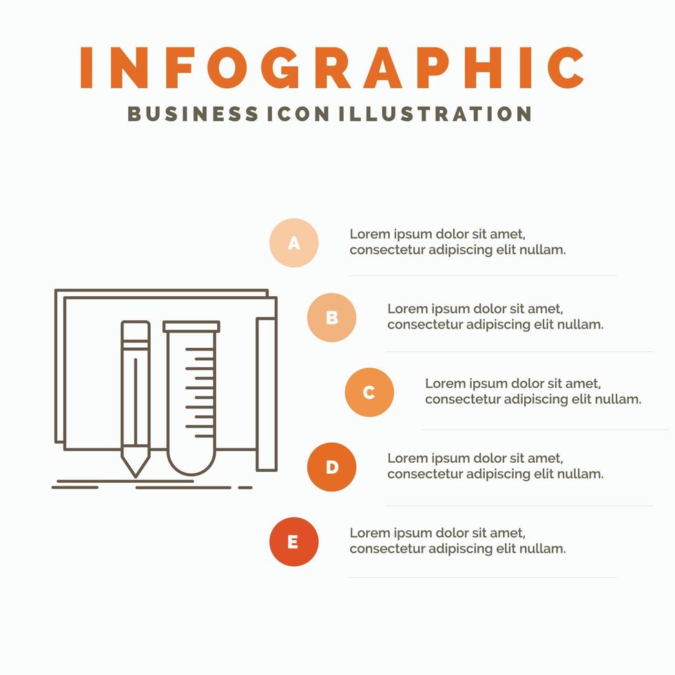 construir. equipo. fabuloso laboratorio. plantilla de infografías de herramientas para sitio web y presentación. icono de línea gris con ilustración de vector de estilo infográfico naranja