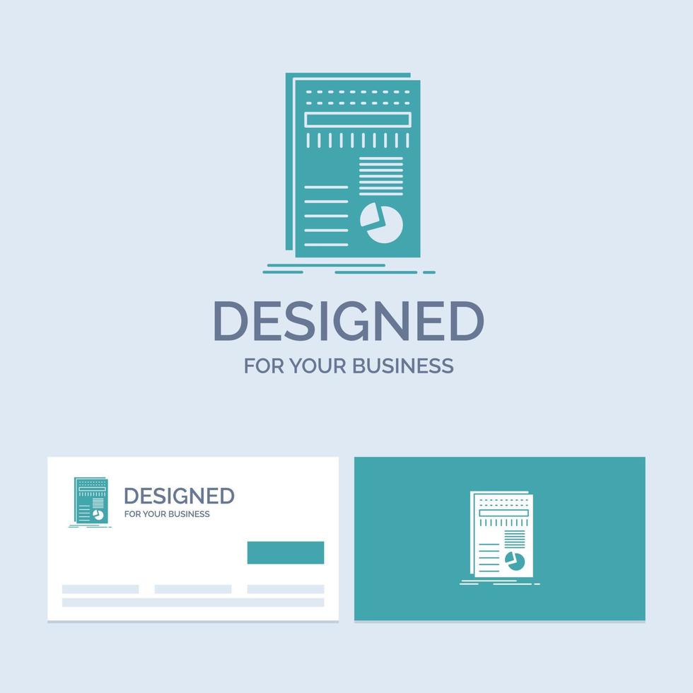 business. data. finance. report. statistics Business Logo Glyph Icon Symbol for your business. Turquoise Business Cards with Brand logo template. vector