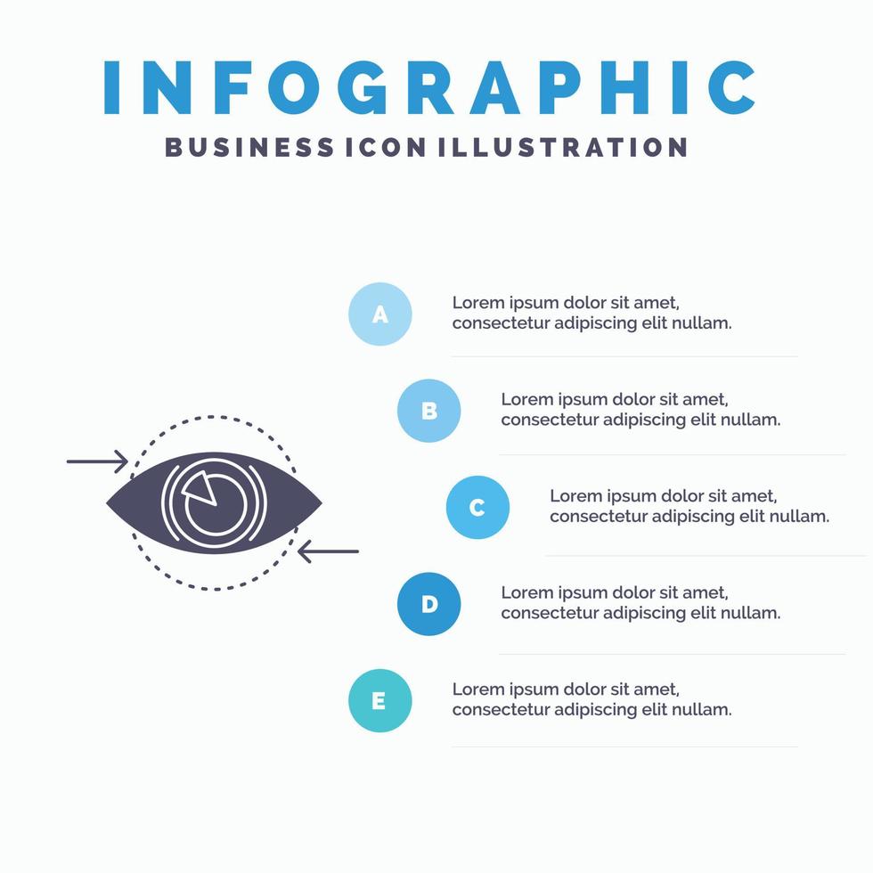 negocio. ojo. marketing. visión. planifique la plantilla de infografías para el sitio web y la presentación. icono de glifo gris con ilustración de vector de estilo infográfico azul.