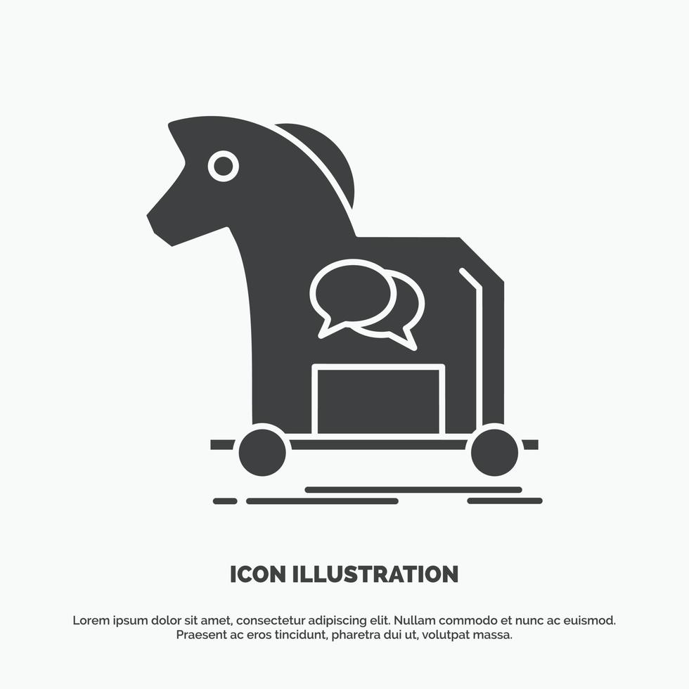 Cybercrime. horse. internet. trojan. virus Icon. glyph vector gray symbol for UI and UX. website or mobile application