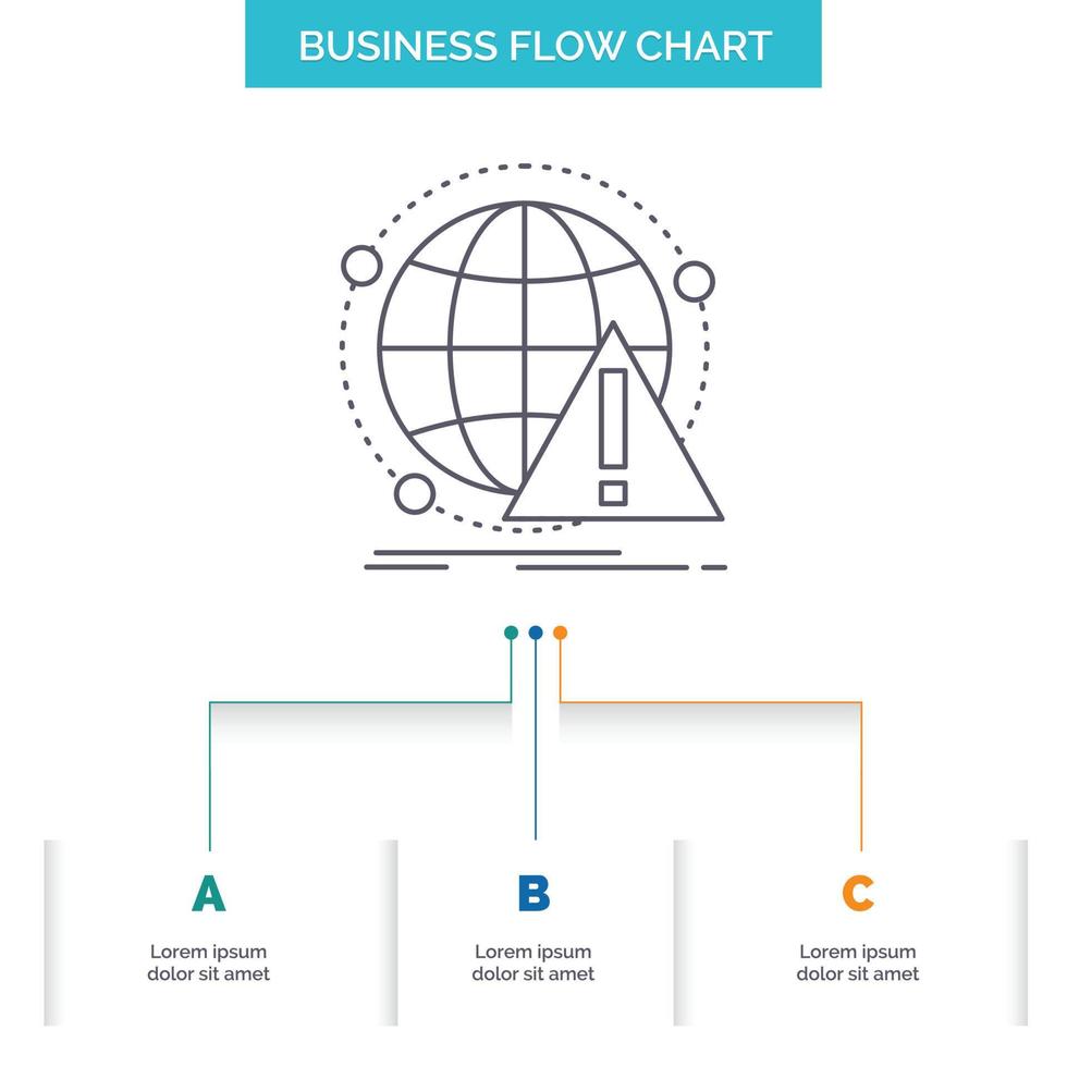 Alert. antivirus. attack. computer. virus Business Flow Chart Design with 3 Steps. Line Icon For Presentation Background Template Place for text vector