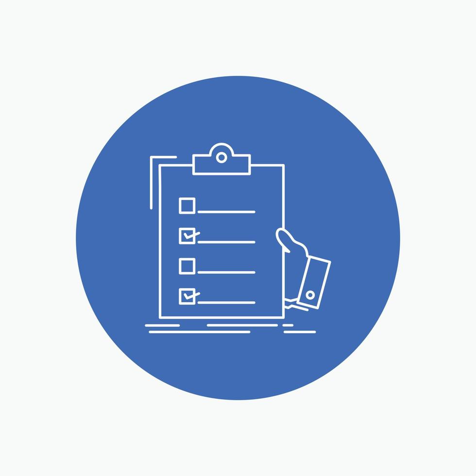 checklist. check. expertise. list. clipboard White Line Icon in Circle background. vector icon illustration