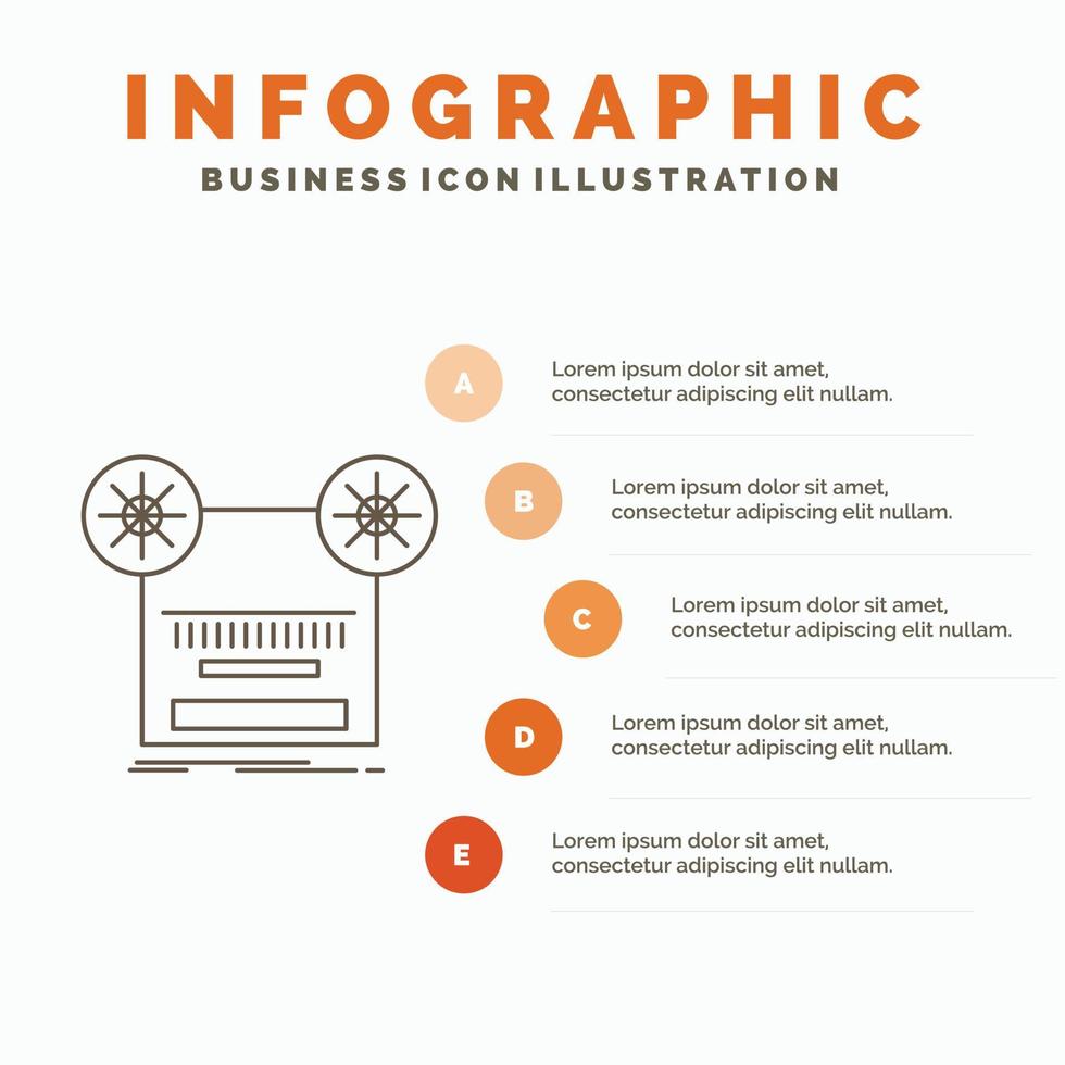 Record. recording. retro. tape. music Infographics Template for Website and Presentation. Line Gray icon with Orange infographic style vector illustration