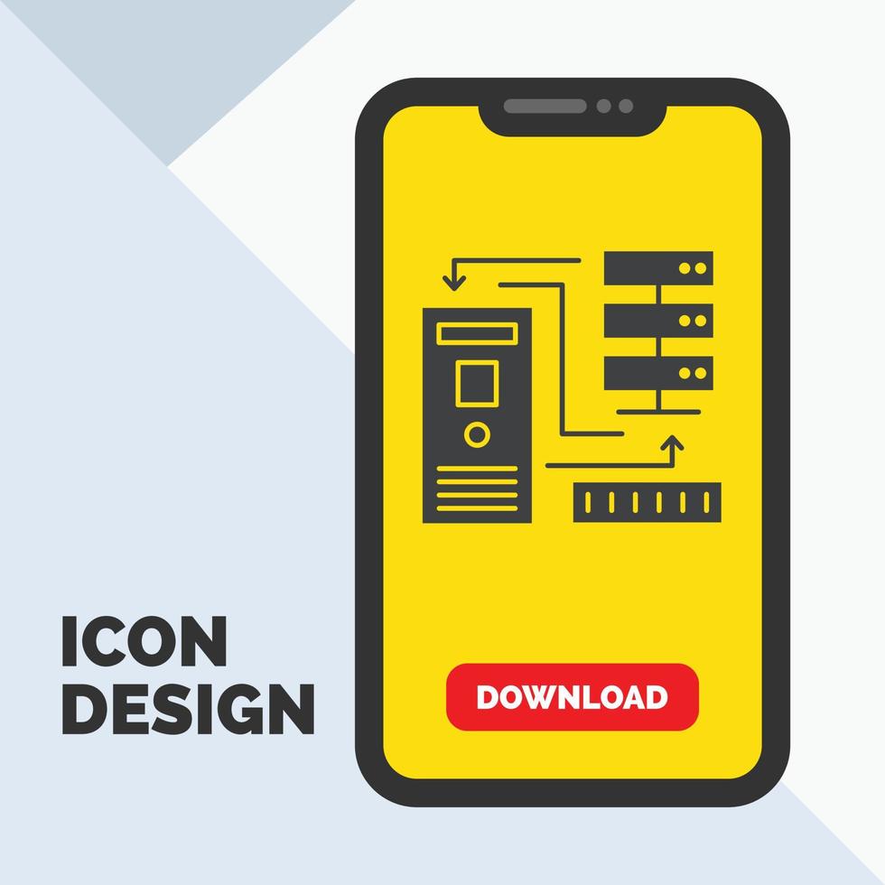 Combination. data. database. electronic. information Glyph Icon in Mobile for Download Page. Yellow Background vector