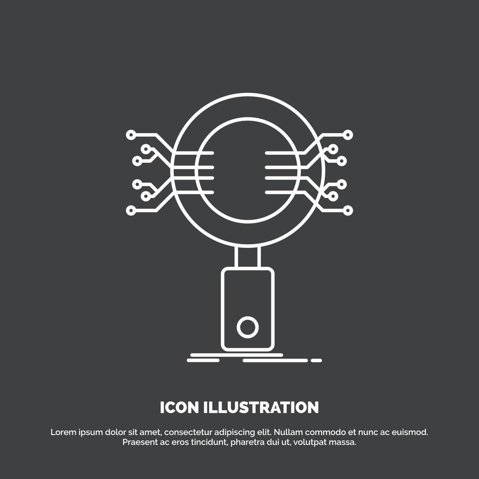 análisis. búsqueda. información. investigar. icono de seguridad símbolo de vector de línea para ui y ux. sitio web o aplicación móvil