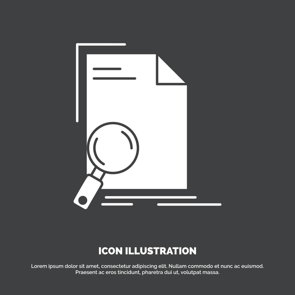 Analysis. document. file. find. page Icon. glyph vector symbol for UI and UX. website or mobile application
