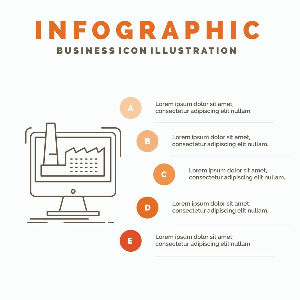 digital. factory. manufacturing. production. product Infographics Template for Website and Presentation. Line Gray icon with Orange infographic style vector illustration