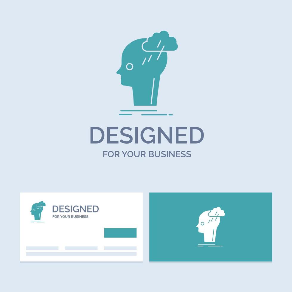 Brainstorm. creative. head. idea. thinking Business Logo Glyph Icon Symbol for your business. Turquoise Business Cards with Brand logo template. vector