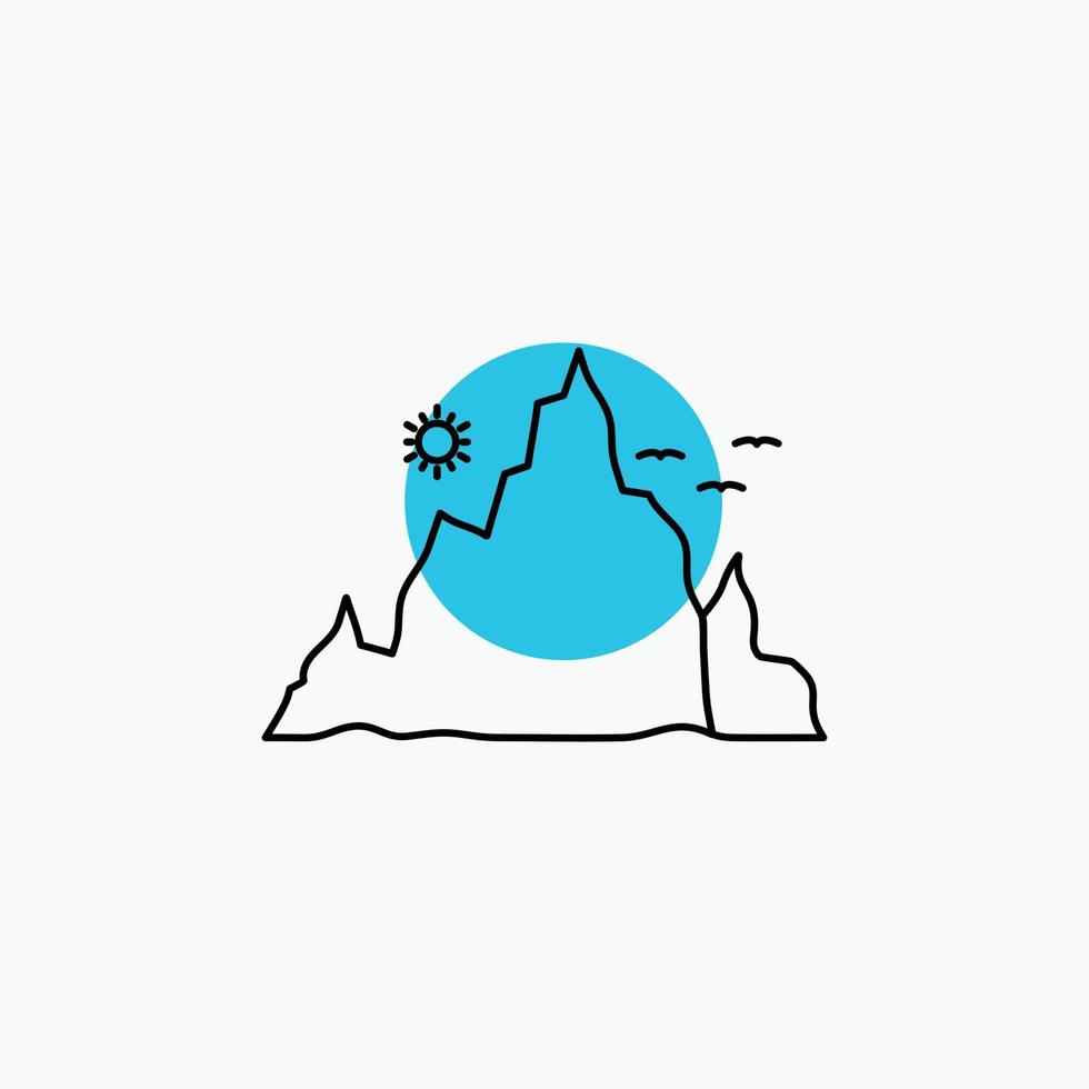 mountain. landscape. hill. nature. sun Line Icon vector