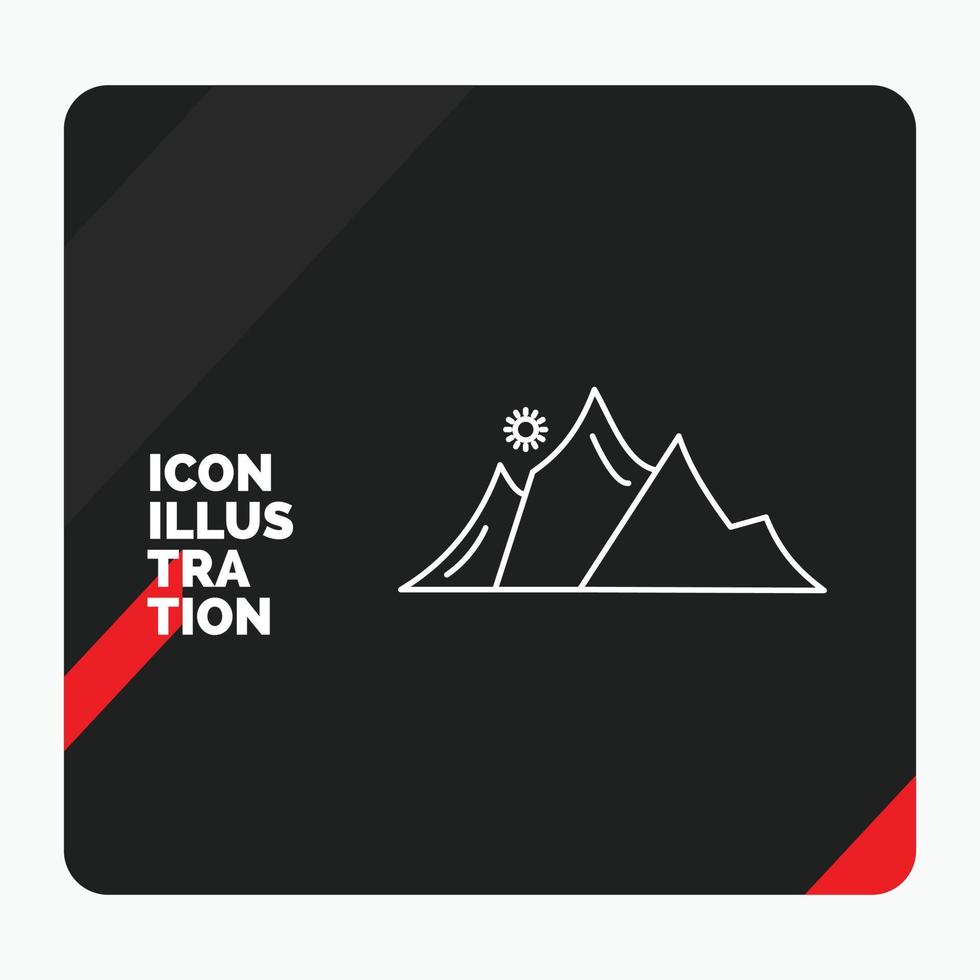 Red and Black Creative presentation Background for hill. landscape. nature. mountain. sun Line Icon vector