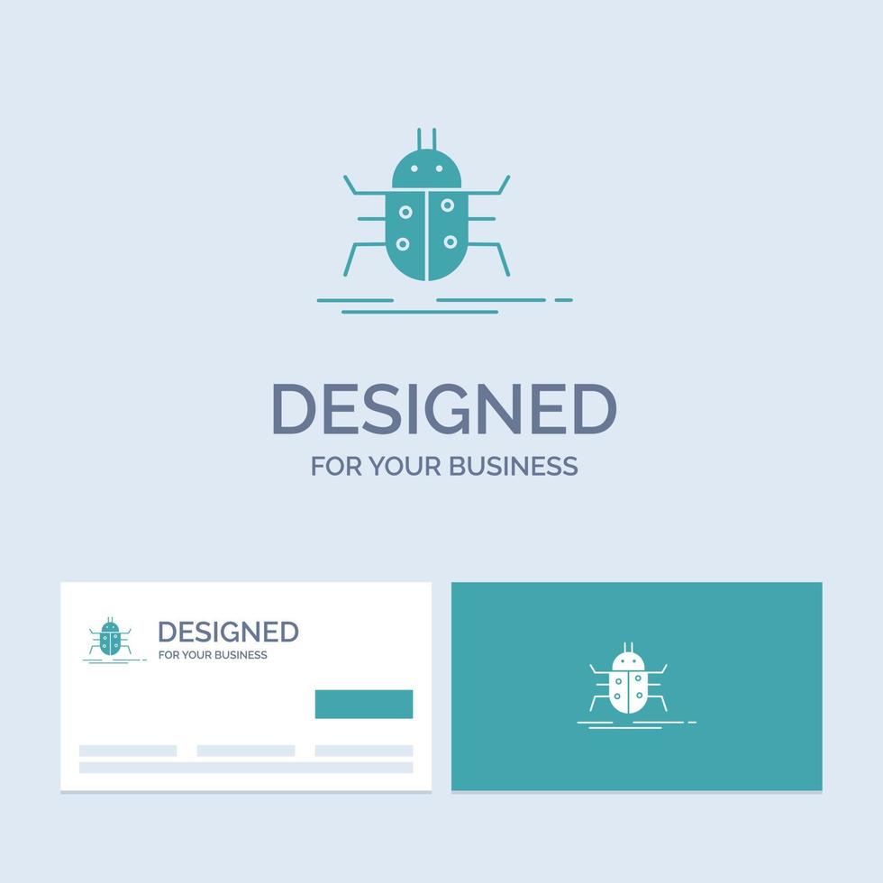 Bug. bugs. insect. testing. virus Business Logo Glyph Icon Symbol for your business. Turquoise Business Cards with Brand logo template. vector