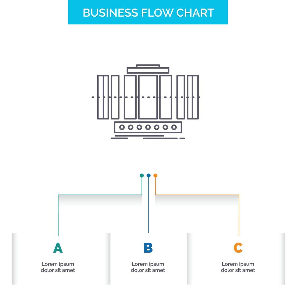 Turbine. Vertical. axis. wind. technology Business Flow Chart Design with 3 Steps. Line Icon For Presentation Background Template Place for text vector