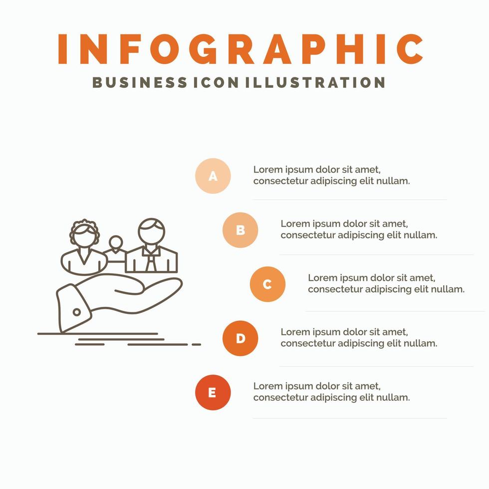 insurance. health. family. life. hand Infographics Template for Website and Presentation. Line Gray icon with Orange infographic style vector illustration