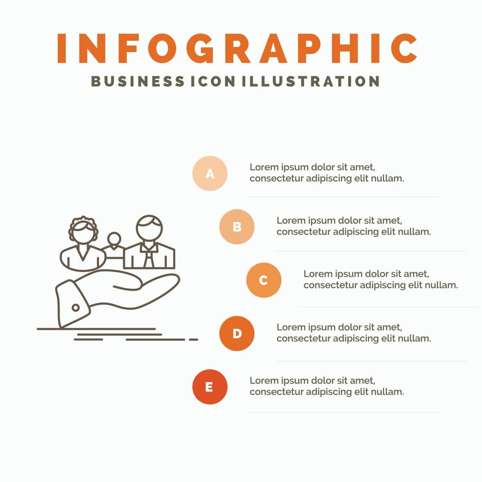 seguro. salud. familia. vida. plantilla de infografía manual para sitio web y presentación. icono de línea gris con ilustración de vector de estilo infográfico naranja