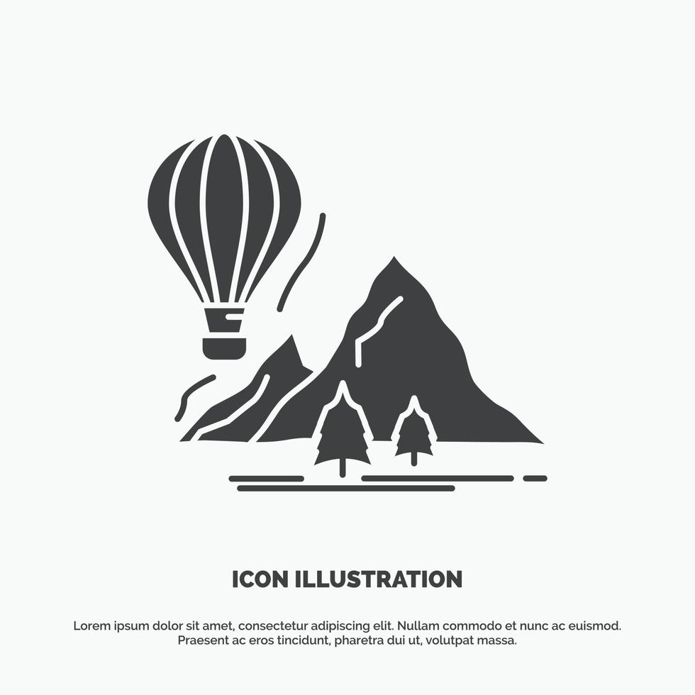 explore. travel. mountains. camping. balloons Icon. glyph vector gray symbol for UI and UX. website or mobile application