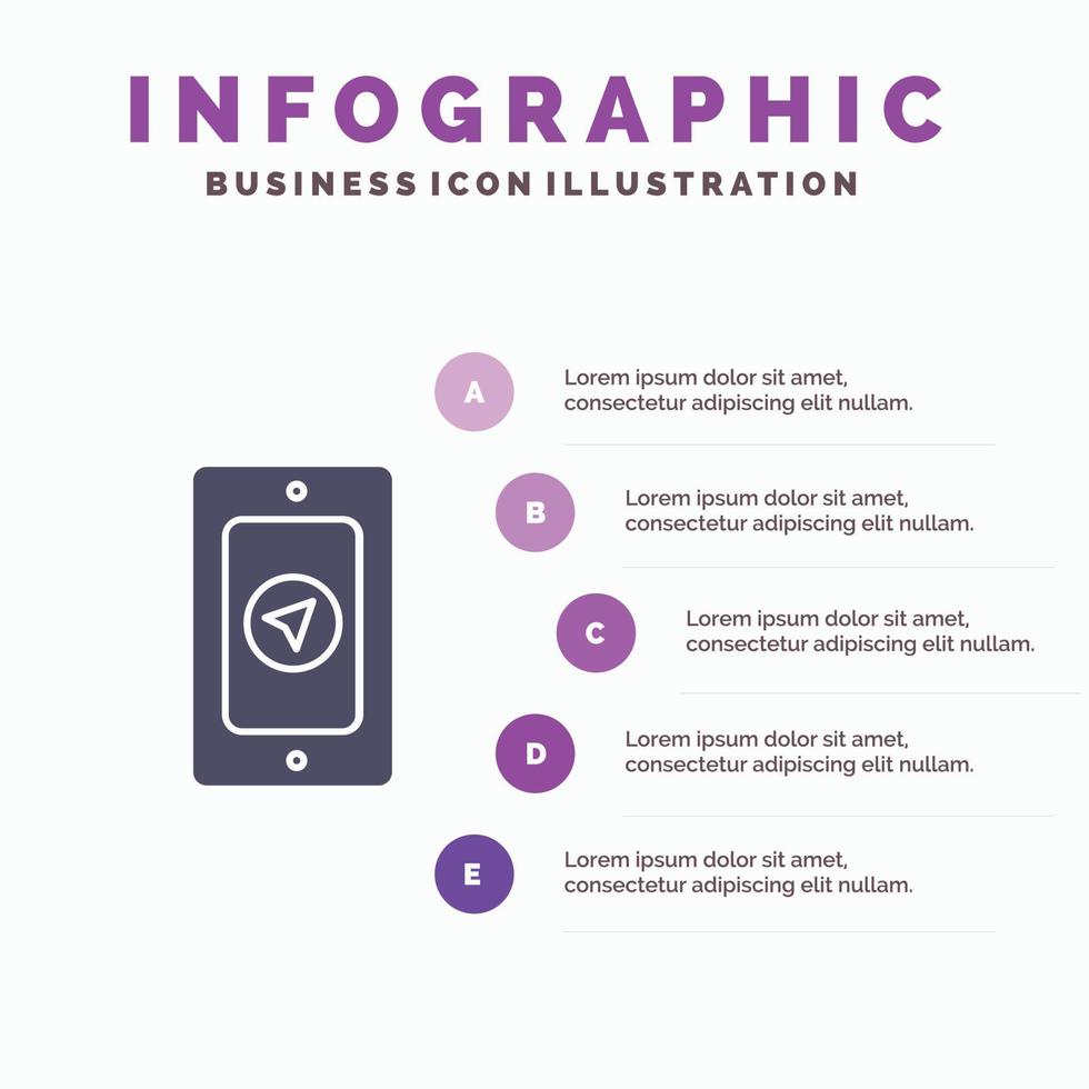 fondo de presentación de 5 pasos de infografía de icono sólido lluvioso pin móvil vector