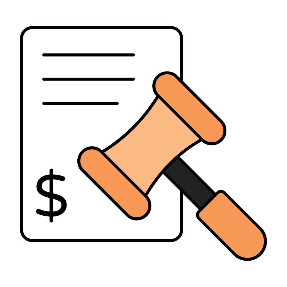 Document with hammer, icon of law paper vector