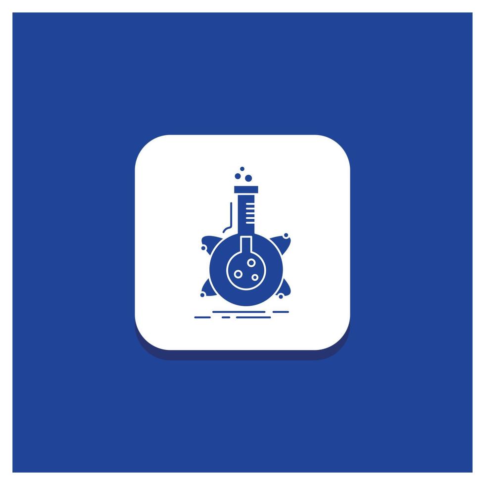 Blue Round Button for research. laboratory. flask. tube. development Glyph icon vector
